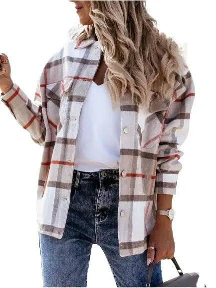 Autumn And Winter Long-Sleeved Plaid Shirt Jacket Women-10