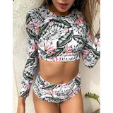 Bikini Long Sleeve Wetsuit Solid Color Swimsuit Sexy-Splitprinting-5