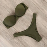 Bikini solid color split ladies swimwear-Green-6