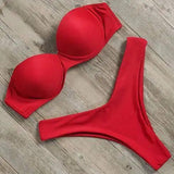 Bikini solid color split ladies swimwear-Red-8