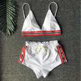 Bikini Three-Piece Solid Color Swimsuit Split Swimsuit-White-1