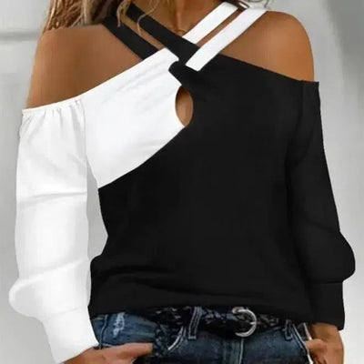 Black And White Patchwork Casual Fashion Cross Belt Women's-1