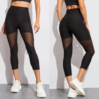 Black Patchwork Mesh Leggings Women's Jeggings Legins Women-1