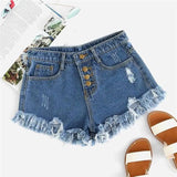 Blue Distressed Frayed Shorts-2