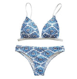 blue printed bikini halter bikini set women swimsuit beach-S-2