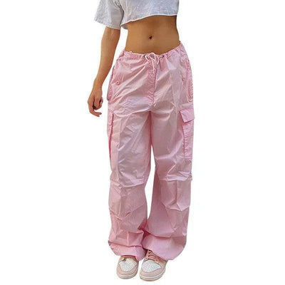 Casual Cargo Pants For Women Solid Color Drawstring Pocket Design Fashion Street Trousers Girls-7