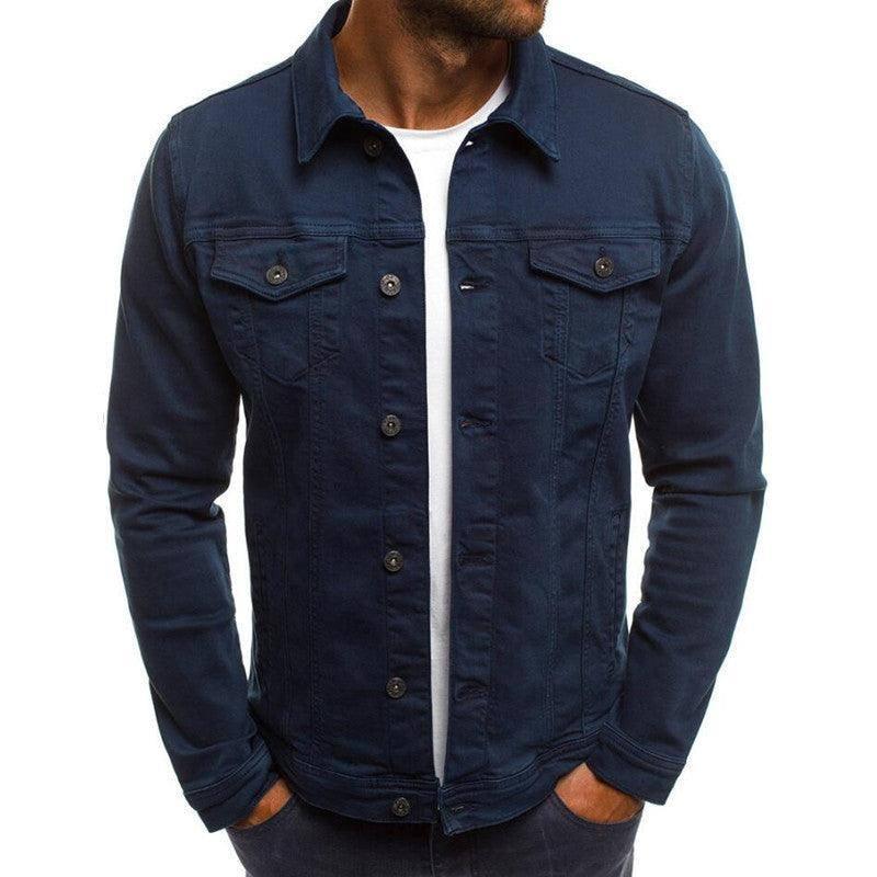 Casual Men Jacket Denim Button Shirt-Navy blue-6