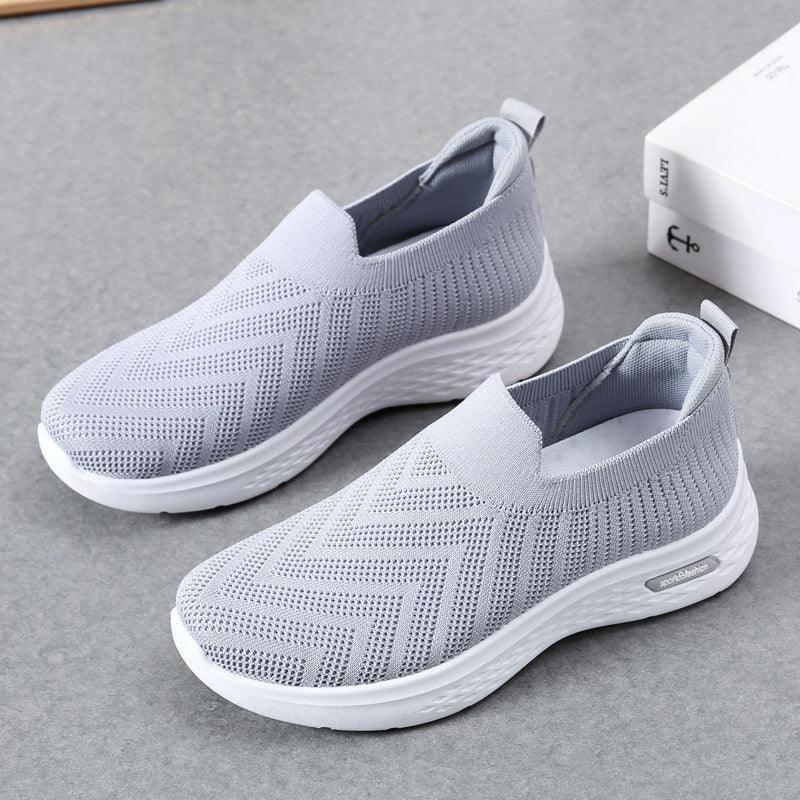 Casual Shoes Sock Slip On Flat Shoes For Women Sneakers Casual Soft Sole Walking Sports Shoe-Grey-12