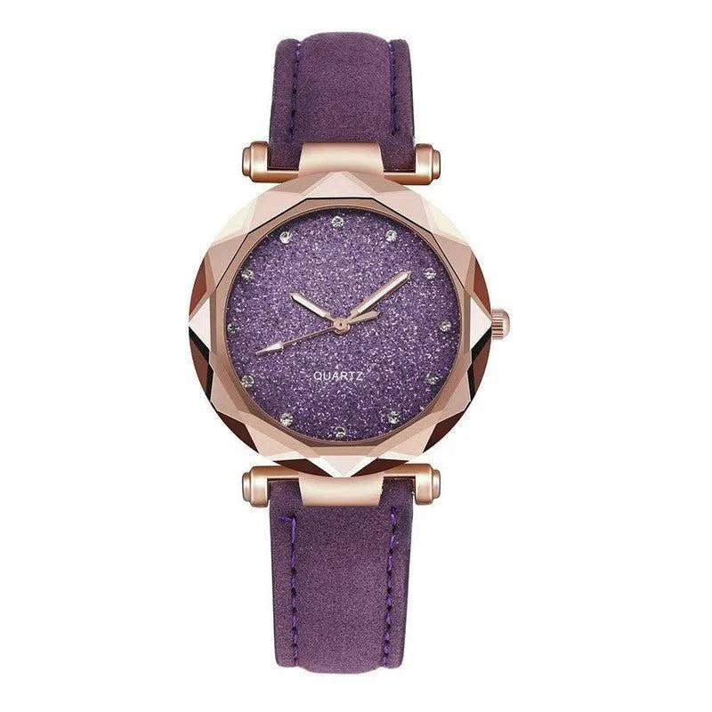 Casual Women Romantic Starry Sky Wrist Watch Leather Rhinestone Designer Ladies Clock-2