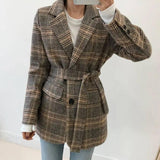 Checked chic short single-breasted coat-Khaki-7