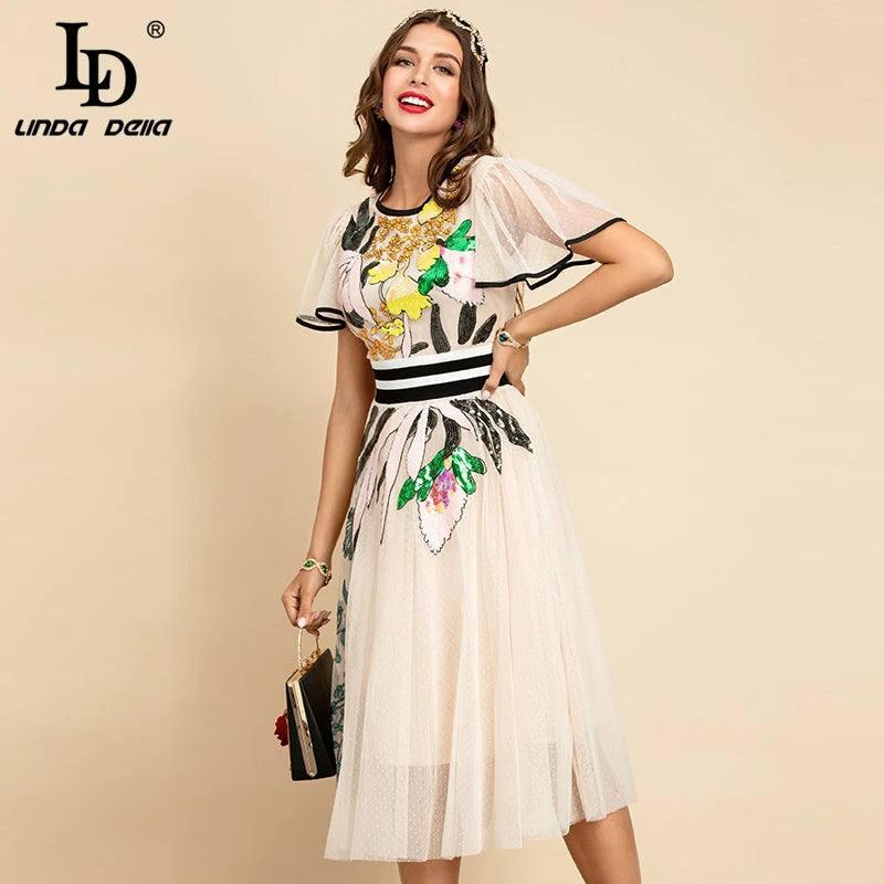 Chic Floral Midi Dress for Stylish Women-MULTI-6