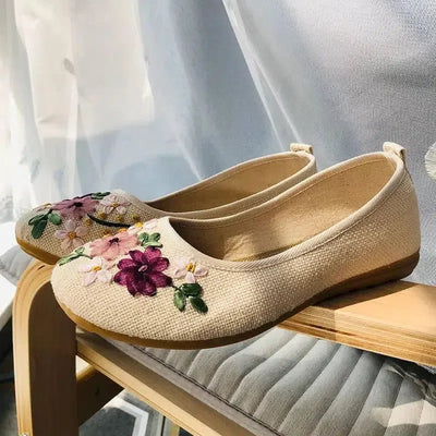 Vintage Flats Flower Slip On Cotton-3