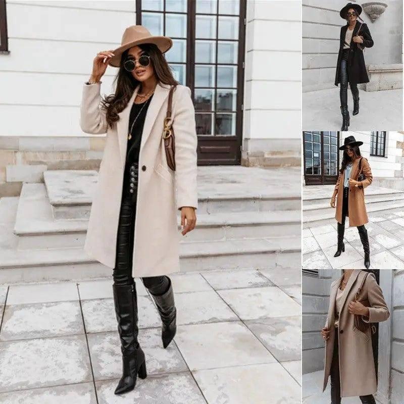 Chic Lapel Mid-Length Button Wool Coat-1