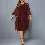 Chic Plus-Size Black Dress with Unique Cut-Outs-Burgundy-7