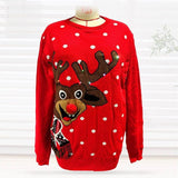 Christmas Elk Red Loose-fitting Knitted Sweater-1