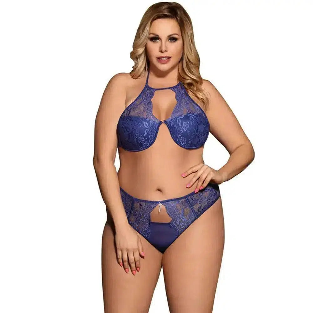 Comeondear Lingerie Lace Sexy Bra Set Transparent Bra Party-Blue-1