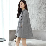 Design Wool Cape Lace-up Collar Coat-2