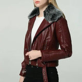 DETACHABLE FUR COLLAR WARM FAUX LEATHER JACKET-Brown-3