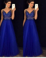 Dress Backless Beaded Ball Elegant Long Dress Blue Chiffon-1