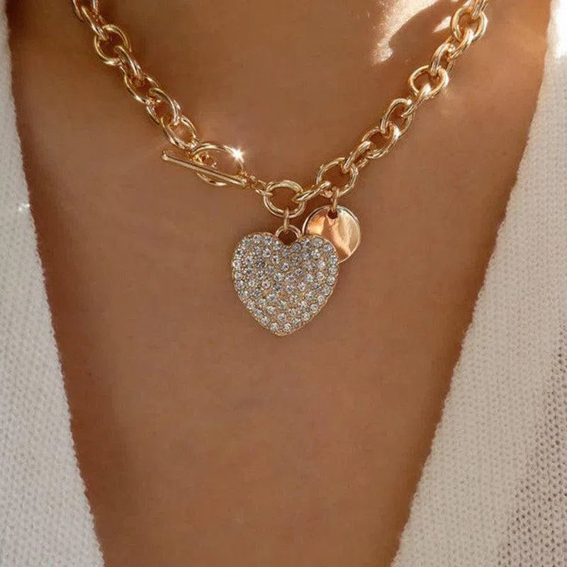 Women's Round Heart Shape With Diamond Necklace-1