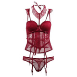 Lace-Detailed Shapewear Set-Red-2