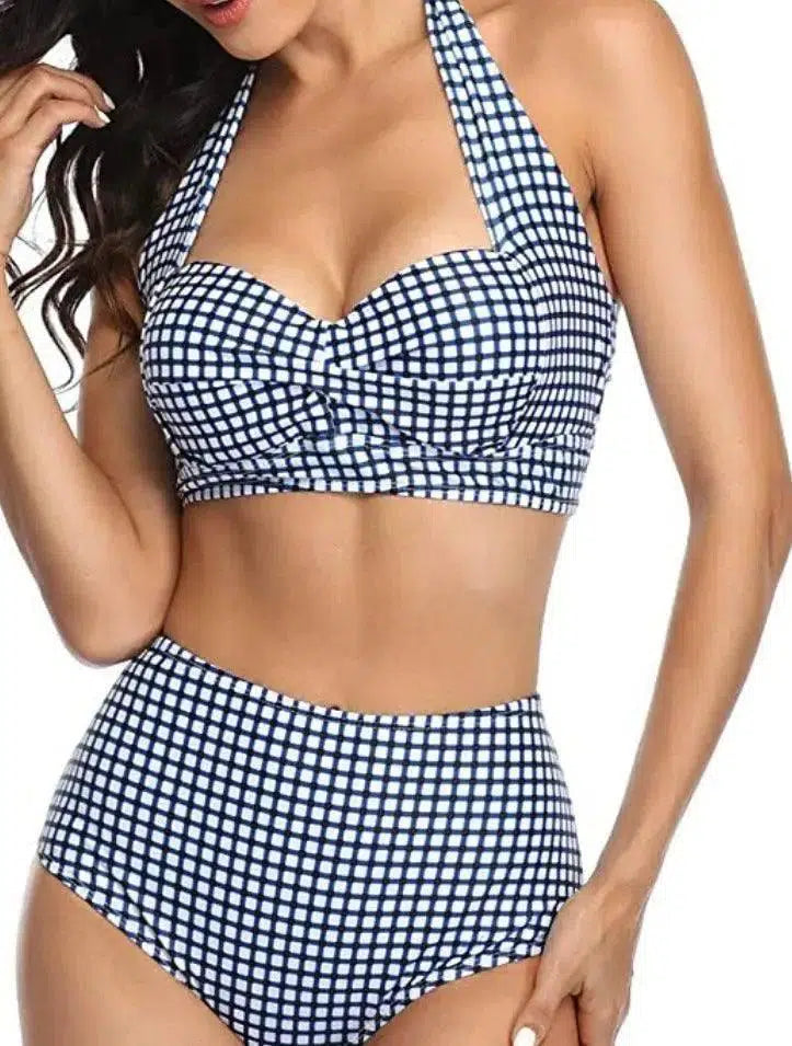 European And American Digital Print High Waist Split Bikini-12-6