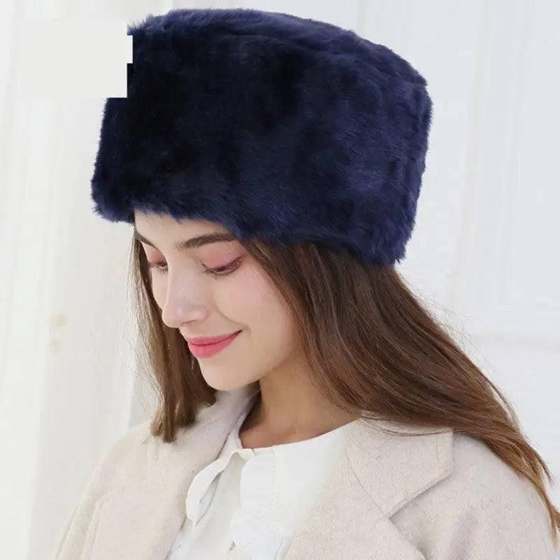 European And American Fashion Warm And Cold Rabbit Fur Hat-NavyBlue-1