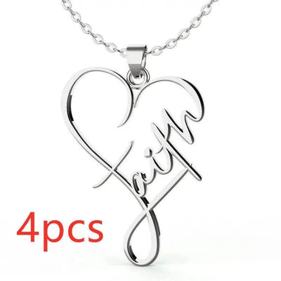 European And American Necklace Heart Of Faith Pendant-Silver-2