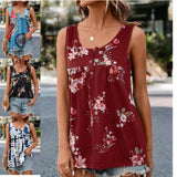 European And American Printed Round Neck Button Sleeveless-3