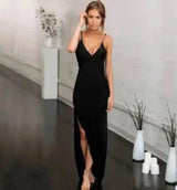 USA SIZE European and American V-neck Sling Dress-Black-9