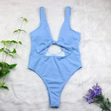 explosions piece solid color hollow sexy swimsuit backless-Blue-7