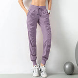 Fashion Casual Sports Pants For Women Loose Legs Drawstring High Waist Trousers With Pockets Running Sports Gym Fitness Yoga Pants-Grey Purple-5