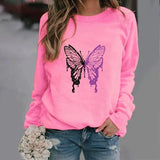 Fashion Colorized Butterfly Round Neck Sweater Printed-Pink-5