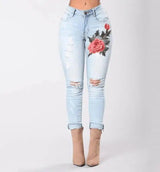 LOVEMI - Fashion Hole Embroidered High-elastic Jeans Women's Trousers