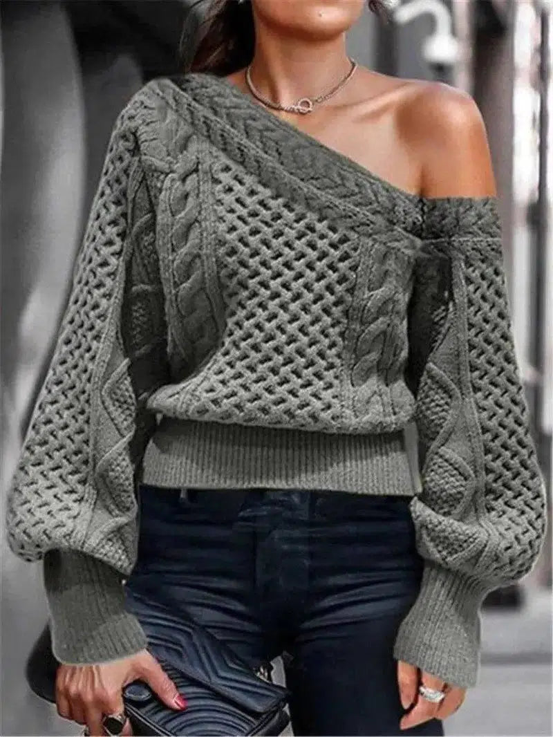 Fashion Hot Style Women's Diagonal Sweater-Grey-5