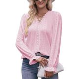 Fashion Lace V-neck Long Sleeve Top-5