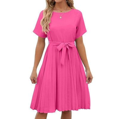 Fashion New Round Neck Dress Women-Pink-5