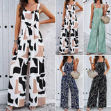 Fashion Print Square Neck Jumpsuit With Pockets Spring-1