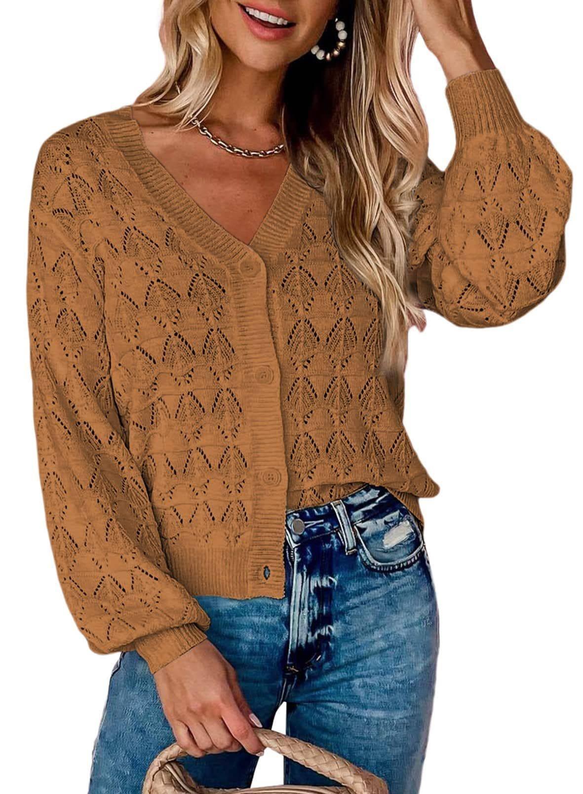 Fashion Short Cardigan Knitted Sweaters Women Autumn And-Khaki-5