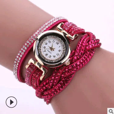 Fashion watch ladies fashion watch, diamond twisted pu belt winding fashion watch-10