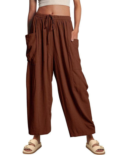 Fashion Wide Leg Pants Summer Loose Elastic High Waist-Coffee-12