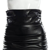 Fashion Women's Wear Pleated Solid Color PU Sheath Skirt-8