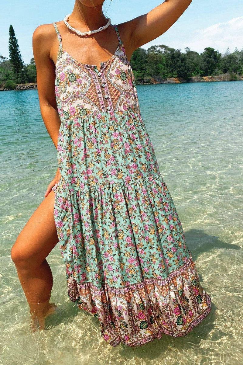 Bohemian Ibiza Floral High Waist Dress-Bohemian Style Dress-6