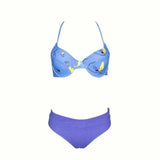 Flower bikini strap solid color hard cover swimsuit-Bluelightpurple-2