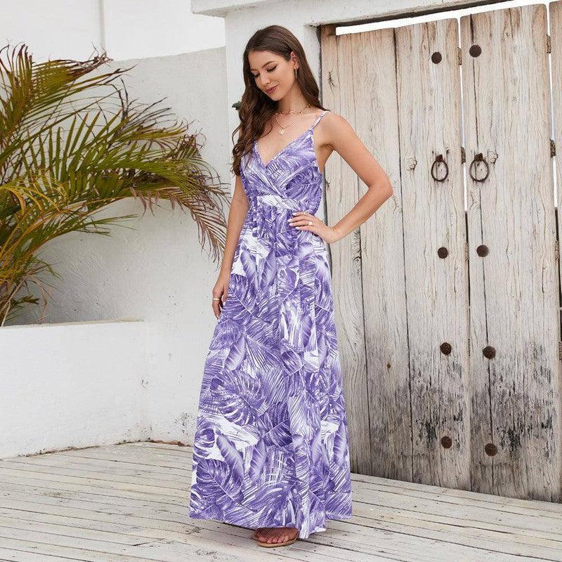 Flowers Long Dress Summer Swing Holiday Beach Dress-4