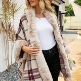 Fringe Cardigan Plaid Shawl Sweater Women's Dress-Beige-3