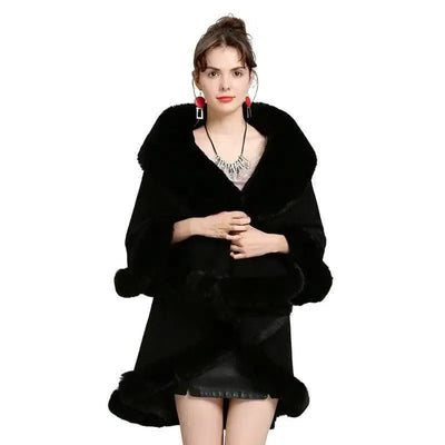 Fur Shawl And Fur Collar Knitted Cardigan Shawl Cloak-8