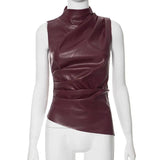 Gtpdpllt PU Leather Tank Top High Fashion Asymmetrical-Claret-6