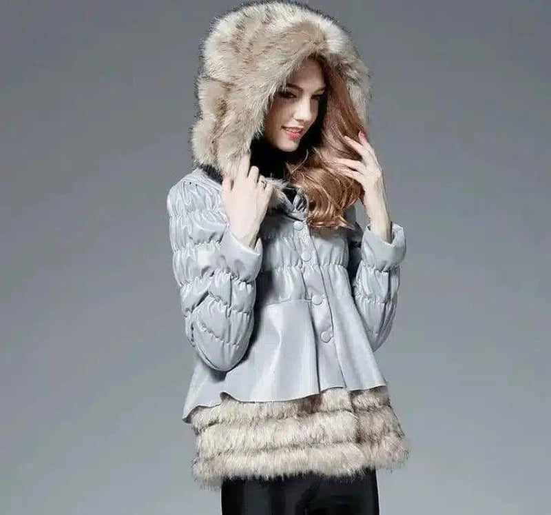 LOVEMI - Lovemi - Haining fur coat female Slim PU leather hooded