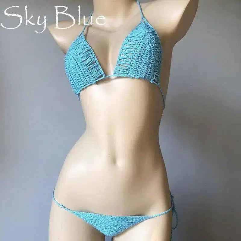 Hand-woven Hollow Bikini Women's Swimsuit-SkyBlue-3